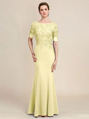 Grey Blue Mermaid Floor Length Chiffon Mother of Bride Dress With Appliques