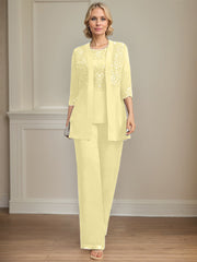 Jumpsuit/Pantsuit Separates Scoop Floor-Length Chiffon Lace Mother of the Bride Dress With Sequins