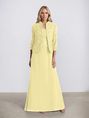 Sheath/Column Square Neck Floor-Length Chiffon Mother of the Bride Dress