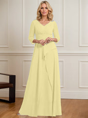 A-line V-Neck Floor-Length Chiffon Mother of the Bride Dress With Pleated Beading
