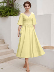A-Line V-Neck 1/2 Sleeves Chiffon Mother Of The Bride Dresses With Lace