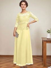A-line Scoop Illusion Ankle-Length Chiffon Lace Mother of the Bride Dress With Rhinestone Beading