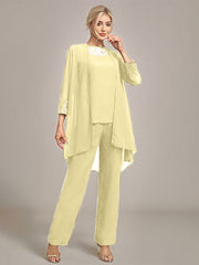 Navy Long Sleeves 3 Pieces Mother of the Bride Pant Suits