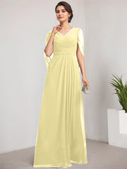 A-line V-Neck Floor-Length Chiffon Mother of the Bride Dress With Pleated
