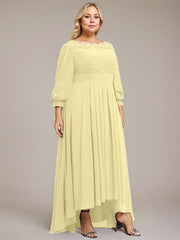 A-line Scoop Asymmetrical Chiffon Mother of the Bride Dress With Pleated Appliques Lace