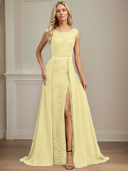 Sheath/Column Scoop Illusion Floor-Length Detachable Chiffon Lace Mother of the Bride Dress With Sequins Beading