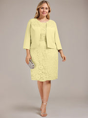 Sheath/Column Scoop Knee-Length Chiffon Lace Mother of the Bride Dress With Beading