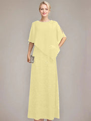 Sheath/Column Scoop Floor-Length Chiffon Lace Mother of the Bride Dress With Sequins Beading