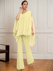 Separates Jumpsuit/Pantsuit V-Neck Floor-Length Chiffon Mother of the Bride Dress With Beading