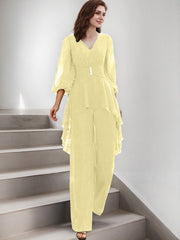 Jumpsuit/Pantsuit Puff Slevees Chiffon Mother Of The Bride Dresses
