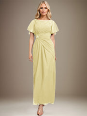 A-line Scoop Ankle-Length Chiffon Mother of the Bride Dress With Beading Pleated