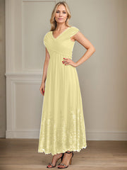 A-line V-Neck Ankle-Length Chiffon Mother of the Bride Dress With Bow Sequins Appliques Lace
