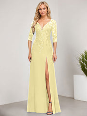 Sheath/Column V-Neck Floor-Length Lace Chiffon Mother of the Bride Dress With Sequins
