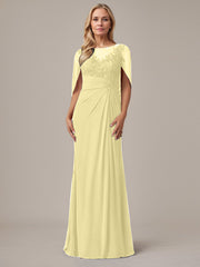 A-Line Floor-Length Boat-Neck Lace Capelet Chiffon Mother of the Bride Dress