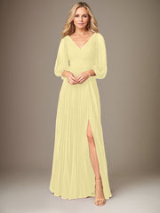 A-Line V-Neck Floor-Length Chiffon Mother of the Bride Dress