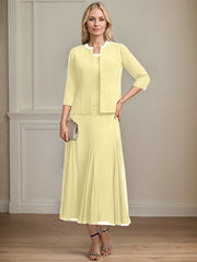 Separates A-line Scoop Tea-Length Chiffon Mother of the Bride Dress With Sequins Beading