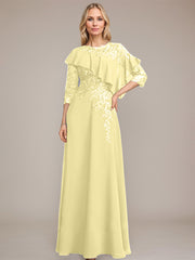 A-line Scoop Illusion Floor-Length Chiffon Lace Mother of the Bride Dress With Ruffle Sequins Beading