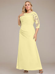 A-line Scoop Floor-Length Chiffon Lace Mother of the Bride Dress With Sequins Beading Pleated