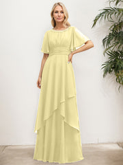 A-line Scoop Floor-Length Chiffon Mother of the Bride Dress With Pleated Sequins Beading