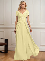A-line V-Neck Floor-Length Chiffon Lace Mother of the Bride Dress