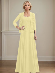 A-Line Square Neckline Chiffon Mother Of The Bride Dresses With Lace