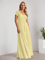 A-Line V-Neck Floor-Length Chiffon Mother of the Bride Dress