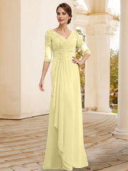 Sheath/Column V-Neck Chiffon Mother Of The Bride Dresses With Appliques Lace