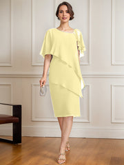 Sheath/Column Asymmetrical Knee-Length Chiffon Mother of the Bride Dress With Sequins Beading