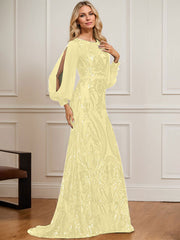 Trumpet/Mermaid Boat Neck Illusion Sweep Train Chiffon Sequin Evening Dress