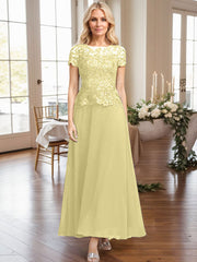 A-Line Illusion Neck Ankle-Length Chiffon Mother Of The Bride Dresses With Lace