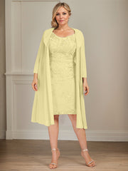 Sheath/Column V-Neck Knee-Length Lace Chiffon Mother of the Bride Dress