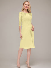 Sheath/Column Knee-Length Chiffon Mother of the Bride Dress With Jacket Appliqued Pleated