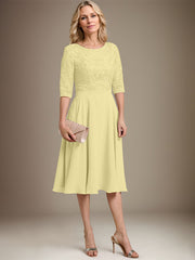 A-line Scoop Knee-Length Lace Chiffon Mother of the Bride Dress