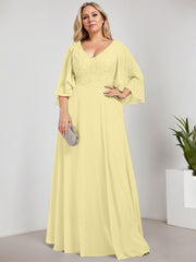 A-line V-Neck Floor-Length Chiffon Lace Mother of the Bride Dress With Sequins Beading