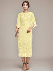 Sheath/Column Scoop Tea-Length Lace Chiffon Mother of the Bride Dress
