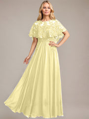 A-line Scoop Illusion Floor-Length Lace Chiffon Mother of the Bride Dress With Sequins