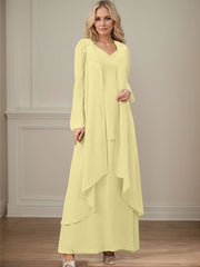 Elegant V-Neck Long Sleeves Floor-Length Mother Of The Bride Dresses WithWrap