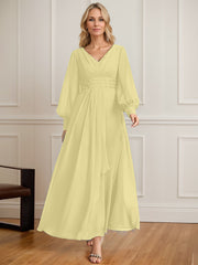 A-line V-Neck Ankle-Length Chiffon Mother of the Bride Dress With Cascading Ruffles Beading Sequins