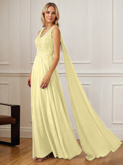 A-Line V-Neck Floor-Length Chiffon Mother of the Bride Dress