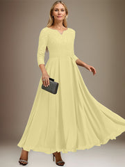A-line V-Neck Ankle-Length Chiffon Lace Mother of the Bride Dress With Rhinestone