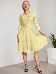 A-line V-Neck Knee-Length Lace Chiffon Mother of the Bride Dress With Sequins