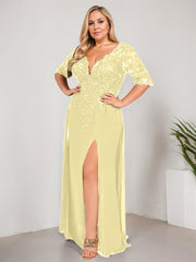 Sheath/Column V-Neck Floor-Length Lace Chiffon Mother of the Bride Dress With Sequins