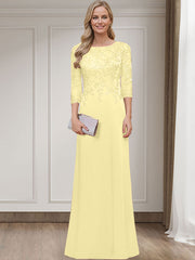 Sheath/Column Scoop Neck 3/4 Sleeves Silk Like Satin Mother Of The Bride Dresses With Lace