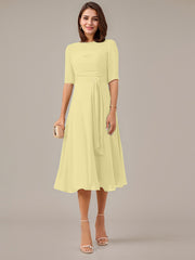 A-Line Boat-neck Pleated Chiffon Mother of the Bride Dress