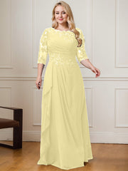 A-line Scoop Floor-Length Lace Chiffon Mother of the Bride Dress With Cascading Ruffles Sequins