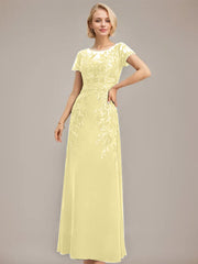 Sheath/Column Scoop Illusion Floor-Length Lace Chiffon Mother of the Bride Dress With Sequins
