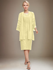 Sheath/Column Scoop Knee-Length Lace Mother of the Bride Dress With Sequins Beading
