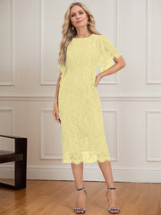 Sheath/Column Scoop Knee-Length Lace Mother of the Bride Dress