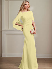 Trumpet/Mermaid Boat Neck Floor-Length Chiffon Mother of the Bride Dress With Pleated