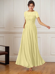A-Line Boat-Neck Floor-Length Sequins Chiffon Mother of the Bride Dress